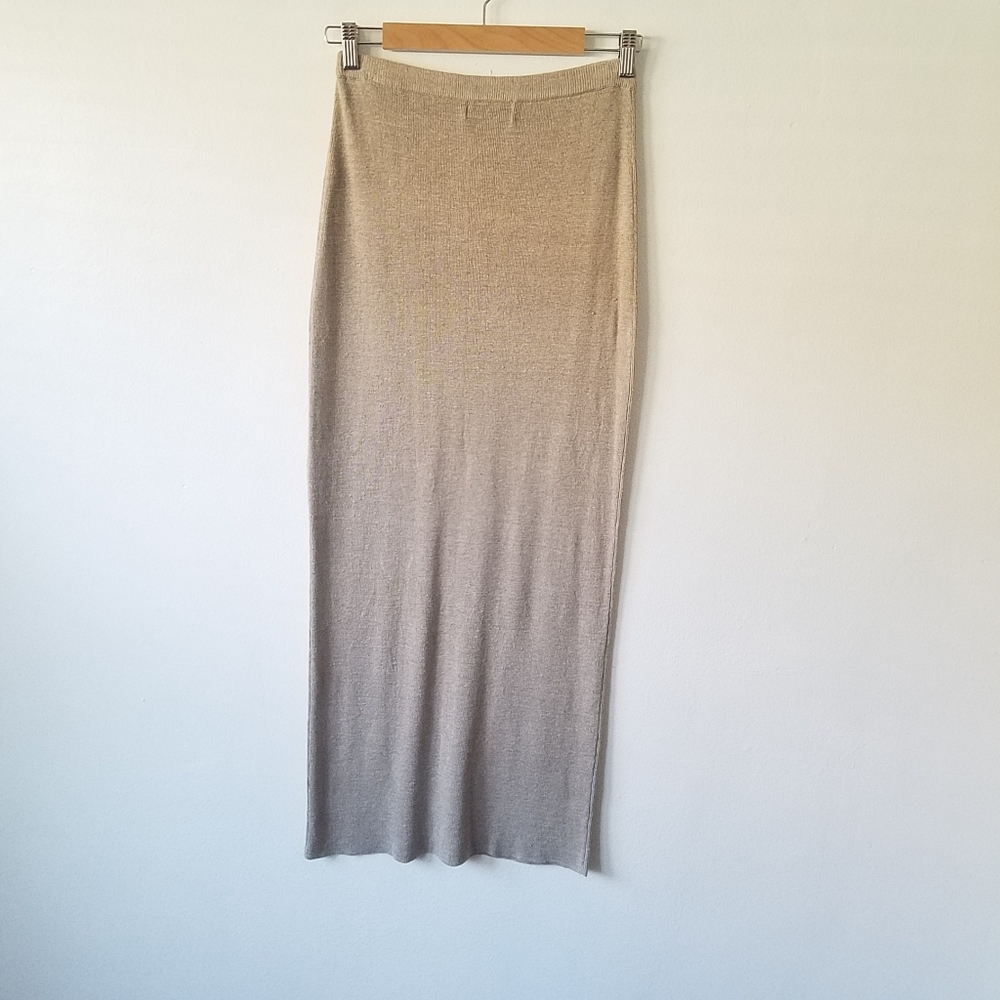 VINTAGE Babette Ballinger 100% Linen Beige Knit Maxi Skirt Size M - Picture 1 of 8
